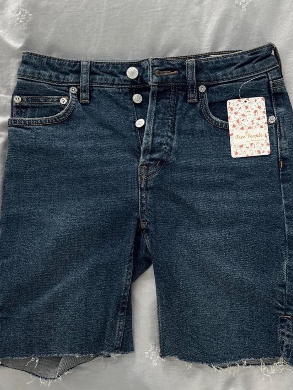 We The Free Dark Blue High-Rise Denim Bermuda Shorts